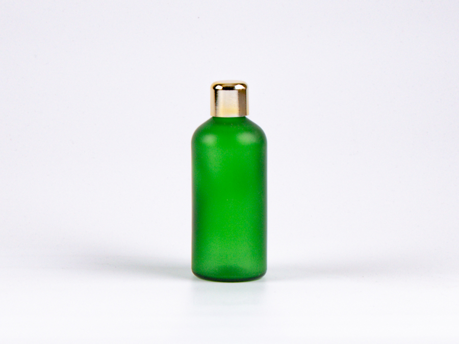 Grünglasflasche 100ml, mit Tropfmontur Gold